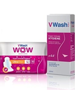 VWash Combo Pack of VWash Plus 200ml + VWash WOW Sanitary Napkin UltraThin 16s