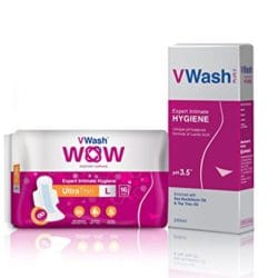 VWash Combo Pack of VWash Plus 200ml + VWash WOW Sanitary Napkin UltraThin 16s