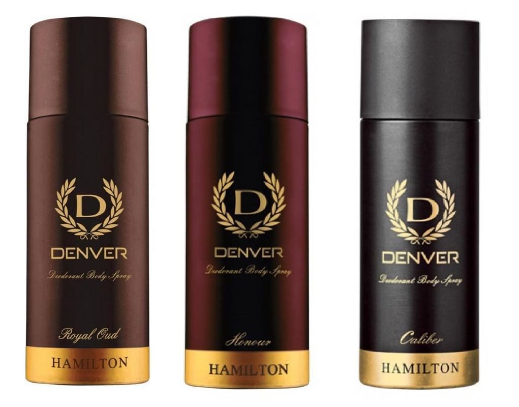 DENVER Royal Oud, Honour and Caliber Deodorant Body Spray 165ML Each Combo (Pack of 3) Body
