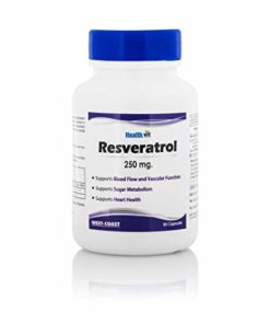 HealthVit Resveratrol 250mg, Blood Flow & Vascular Function, Sugar Metabolism, Healthy Heart Capsule