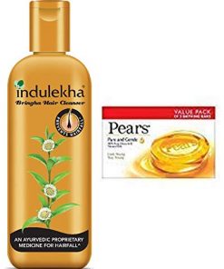 Indulekha Bringha Anti Hair Fall Shampoo, 200ml & Pears Pure And Gentle Bathing Bar, 125g (Pack Of 8)