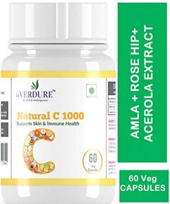 Verdure Natural C 1000 mg/serve   Vitamin C capsules from natural Acerola  Amla & Rose Hip Extracts form Healthy & Glowing skin   60 capsules