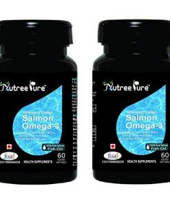 Nutree Pure Salmon Fish Oil (Omega 3) 1000mg  60 Softgels (Burpless  Pure No GMO  All Natural Food Supplement  Most Effective Omega 3  Richest Source of EPA & DHA) Pack of 2