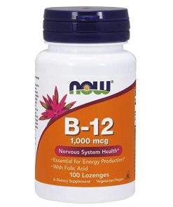 NOW FOODS B   12 1000 Mcg with Folic Acid Nervous System Health Lozenges Tablet   100 Count