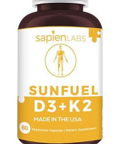 Sapien Body Vitamin D3 with K2 (MK7) Supplement - Made in USA- Vitamin D and K Complex - Bone and Heart Health Formula - SunFuel - 60 Vegetarian Friendly Capsules for depression relieve