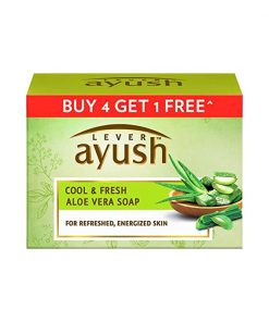 LEVER AYUSH Cool & Fresh Aloe Vera Soap, 100 g each (Buy 4 Get 1)