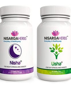 Nisarga Herbs Usha (For Day Stress) and Nisha (For Night Stress), Anti Stress and Anxiety -100% Organic, Ayurvedic & Natural - 60 Capsules Each (Combo Pack) for depression relieve