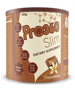 Pro360 Slim Nutritional Protein Drink (ChocoVanilla Flavour) Sugar-Free, Weight Loss Dietary Supplement for Men & Women, 500 Gm for obesity