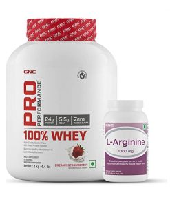 Gnc Pro Performance 100% Whey Protein   4 4 lbs  2 kg (Creamy Strawberry) & Get Gnc L Arginine 90 tablets Free