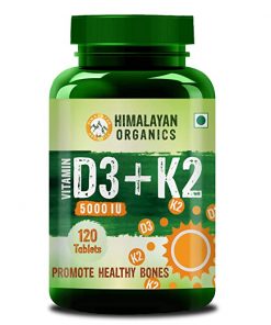 Himalayan Organics Vitamin D3 5000iu with K2 as MK7 100mcg supplement - 120 Veg Tablets for depression relieve