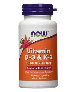 NOW FOODS Vitamin D 3 and K 2 1000 IU/45 Mcg (Halal  Dairy Free  Egg Free  Kosher  Gluten Free  Non GMO  Soy Free)   120 VCaps