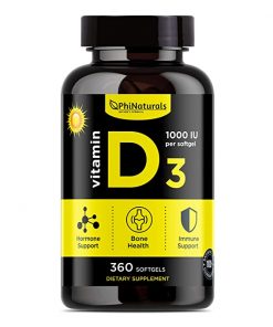Phi Naturals 360 Easy To Swallow Softgels Vitamin D3 1000 IU Cholecalciferol From Lanolin Extra Virgin Olive Oil for Maximum Absorption Sunshine for Immune and Mood Support Healthy Bones Muscle Teeth