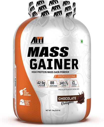 Advance Musclemass Mass Gainer Supplement Powder (Chocolate, 3 Kg/6.6 Lb 88 Servings) for weight gain