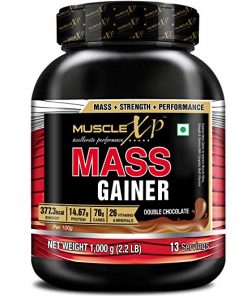 MuscleXP Mass Gainer  With 26 Vitamins and Minerals, Digestive Enzymes, Double Chocolate, 1kg (2.2 lb) for weight gain
