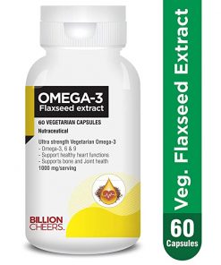 BILLIONCHEERS Omega 3 Natural and Vegetarian Flaxseed Omega 3 Fatty Acids Extract for Men and Women (1000 mg - 60 Capsules) for depression relieve