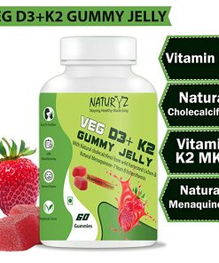 Naturyz Vegetarian D3 + K2 Gummy Jelly for heart health and strong Immunity with Natural Cholecalciferol from Wild Harvested Lichen & Natural Menaquinone 7 from B Licheniformis   60 Gummies (Strawberry Flavour)