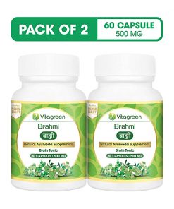 VitaGreen Brahmi For Support Memory, Stress & Brain Tonic, 500 mg, 120 Capsules (Pack of 2) for depression relieve