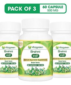 VitaGreen Brahmi For Support Memory, Stress & Brain Tonic, 500 mg, 180 Capsules (Pack of 3) for depression relieve