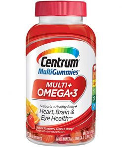 CENTRUM MultiGummies Multi + Omega 3 Gummy Multivitamin/Multimineral Supplement (Natural Strawberry  Lemon & Orange Flavors  100 Count)