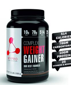 Mypro Sport Nutrition Complex Weight Gainer Advanced High Protein Supplement Powder for Gym Workout(10g Protein,514g Calories, 78g Carbohydrates,25 Vitamins & Minerals,Total Serving  33 Scoops) Belgium Chocolate Flavor For Men & Women  1000 Gm/2.2Lbs for weight gain