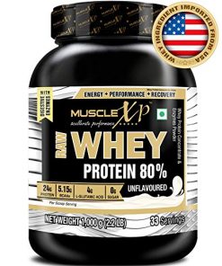 MuscleXP Raw Whey Protein Concentrate 80% Powder With Digestive Enzymes, Unflavored, 1Kg (2.2lb) for weight gain